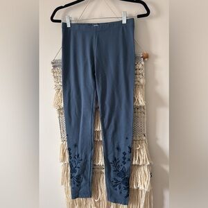 Johnny Was Los Angeles Blue Embroidered Stretch Leggings Pull On XS